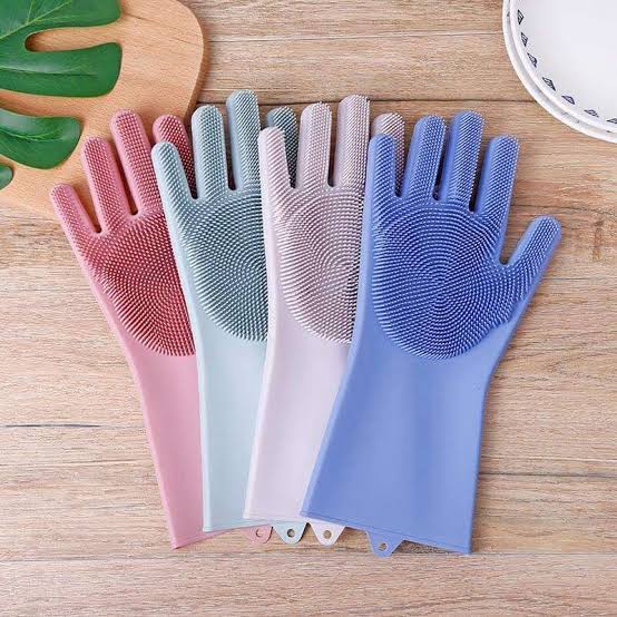 Magic Reusable Silicone Gloves with Wash Scrubber (Pair)