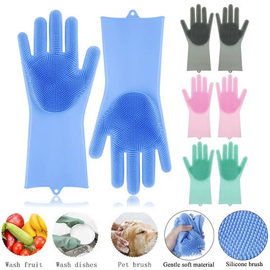 Magic Reusable Silicone Gloves with Wash Scrubber (Pair)