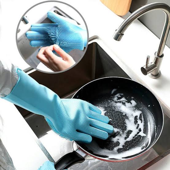 Magic Reusable Silicone Gloves with Wash Scrubber (Pair)