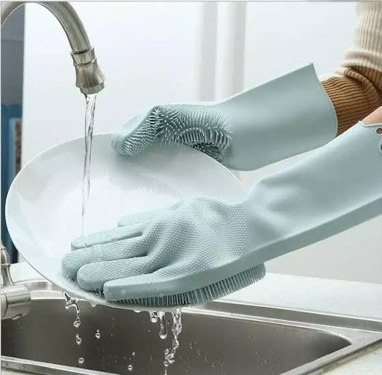 Magic Reusable Silicone Gloves with Wash Scrubber (Pair)